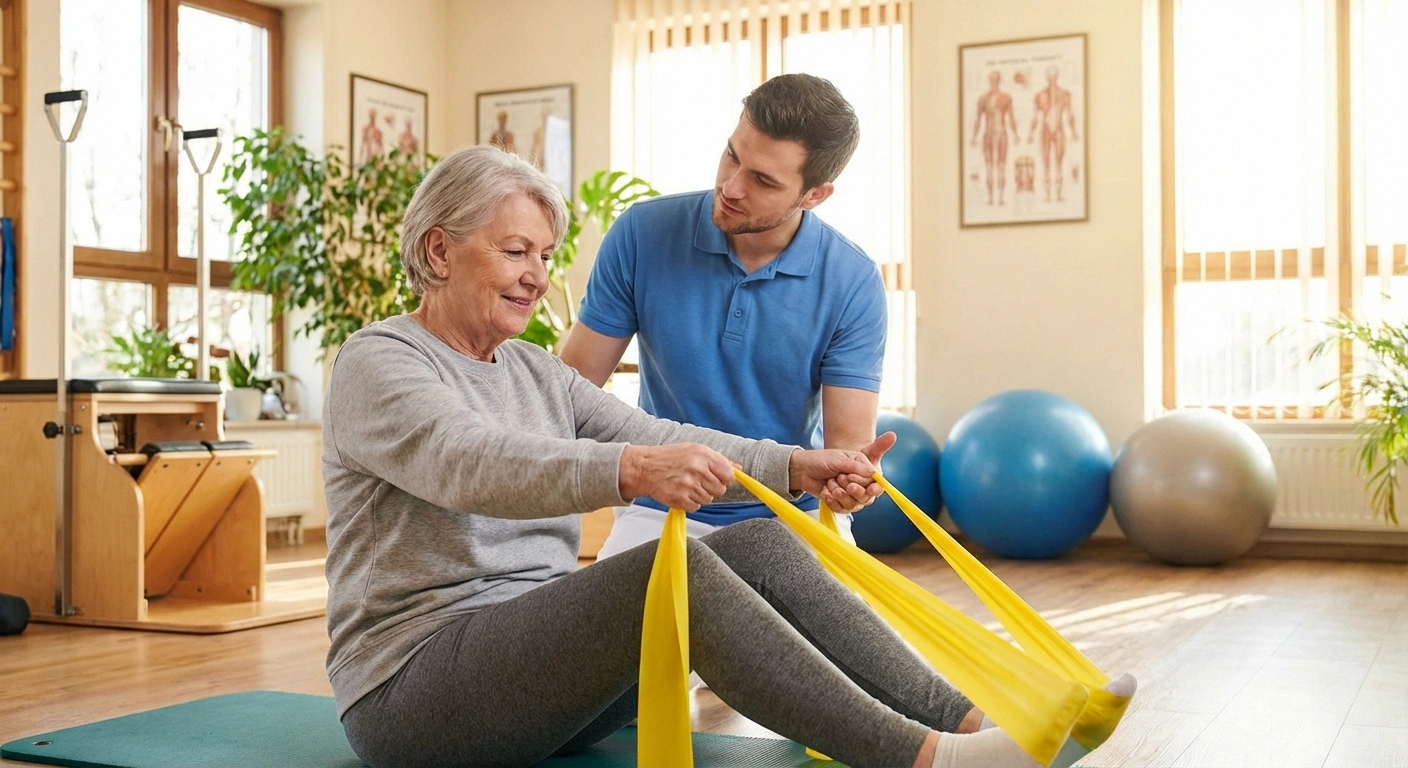 Person doing physical therapy exercises for nerve pain treatment with therapist guidance