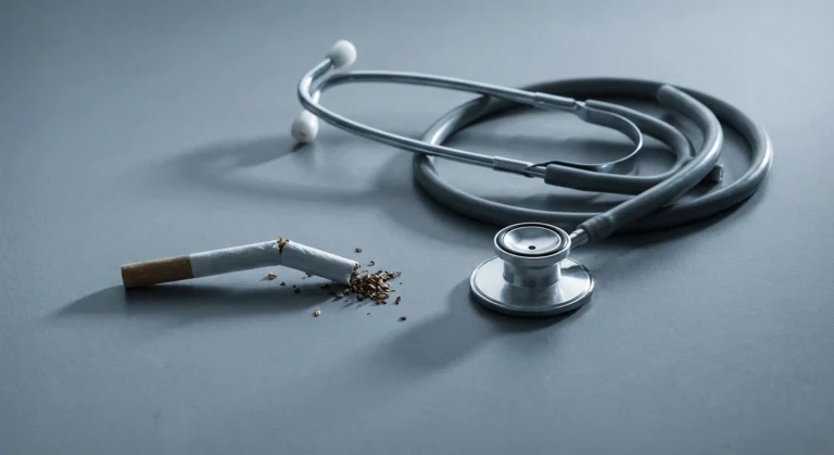 Broken cigarette beside stethoscope representing the connection between smoking and nerve damage