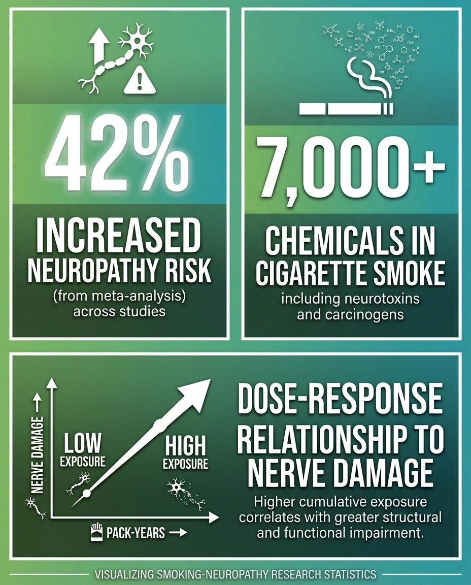 Research statistics showing smoking increases neuropathy risk by 42 percent with dose-response relationship