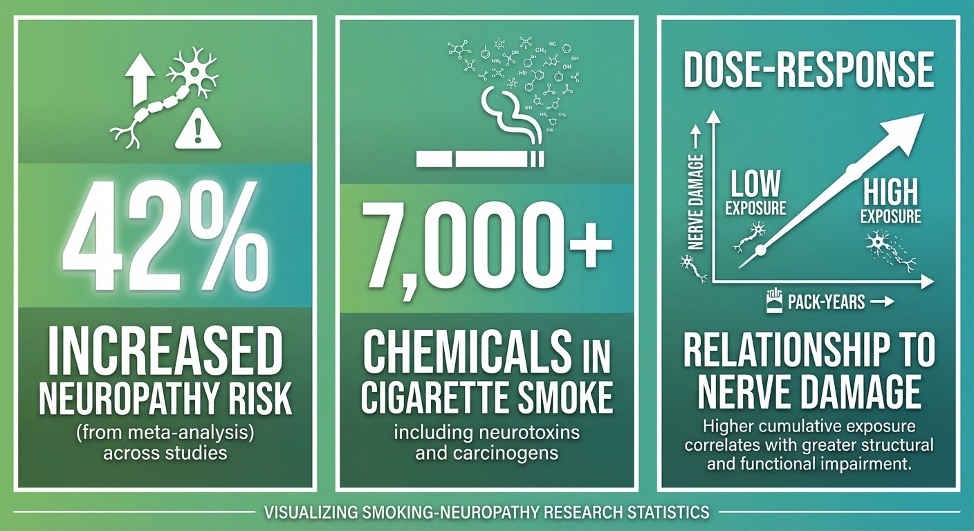 Research statistics showing smoking increases neuropathy risk by 42 percent with dose-response relationship
