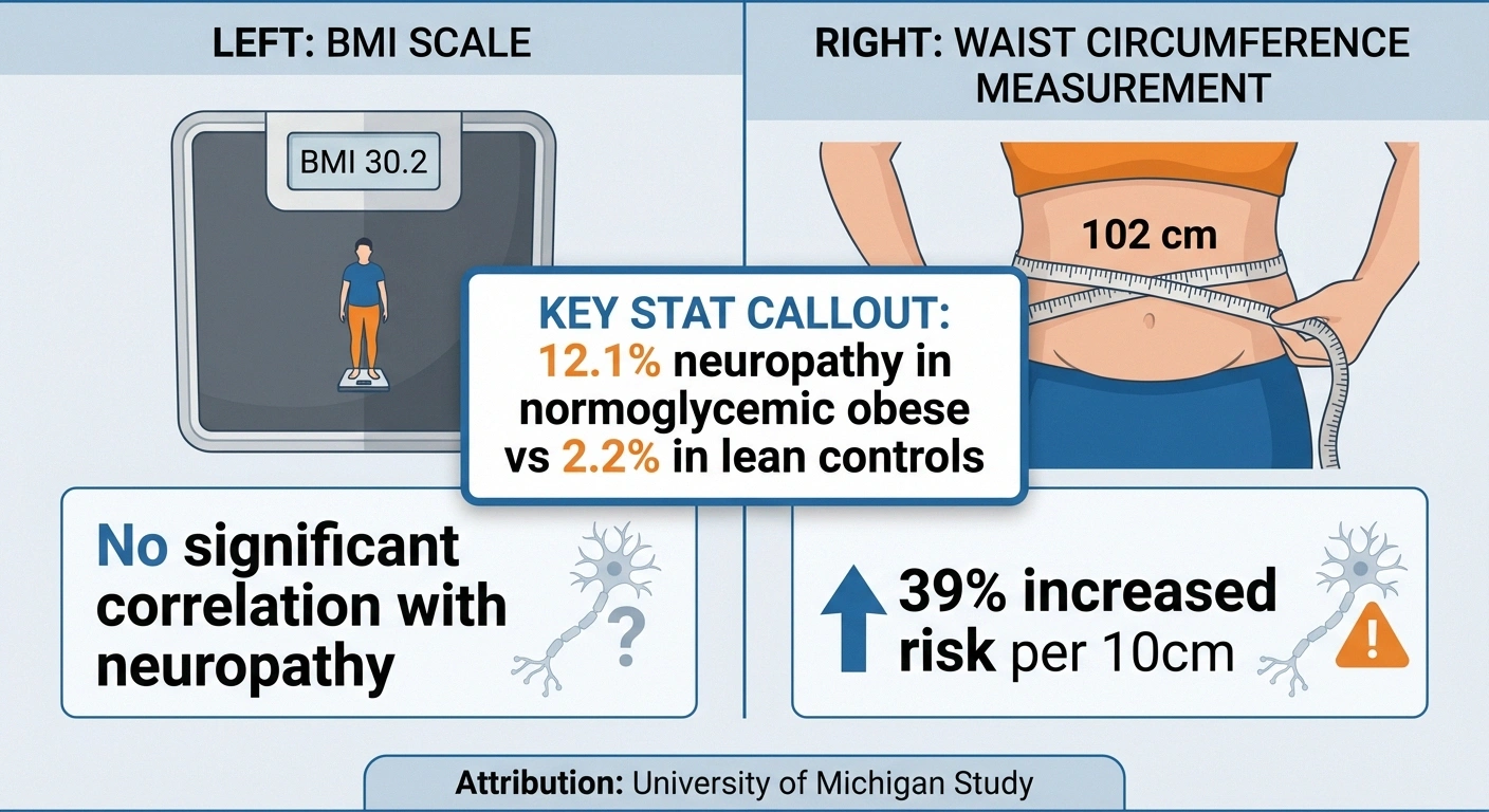 Side-by-side comparison: Left — BMI scale showing 