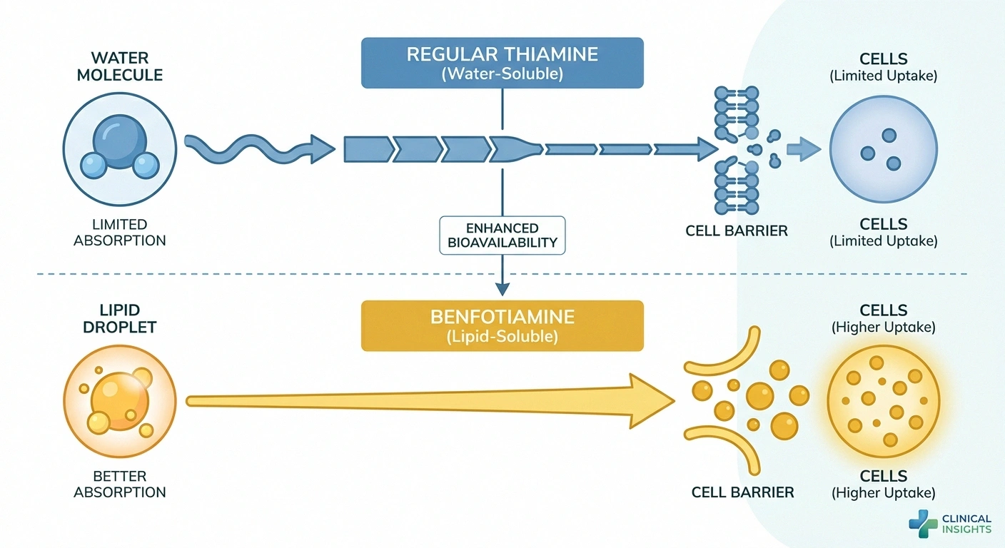 Comparison of regular thiamine vs benfotiamine absorption — lipid-soluble advantage