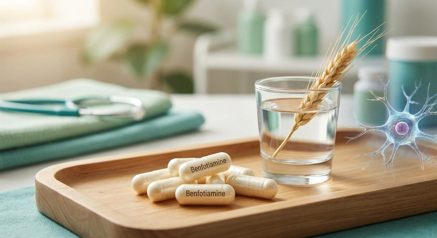 Benfotiamine vitamin B1 supplement capsules for peripheral neuropathy nerve health