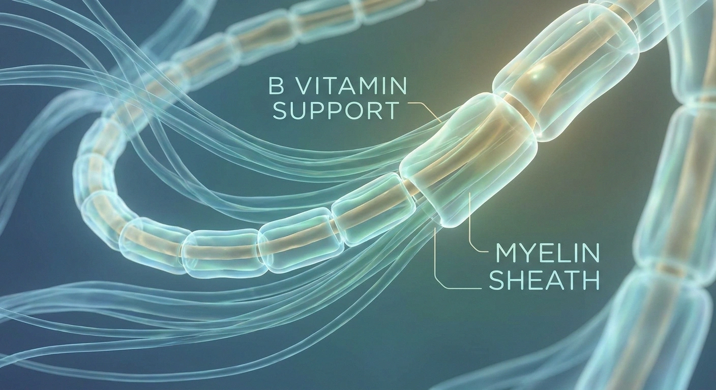 Peripheral nerve fiber structure and myelin sheath supported by B vitamins including benfotiamine