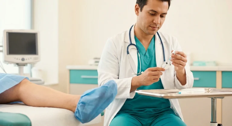 Pain specialist preparing botulinum toxin injection for neuropathic pain treatment