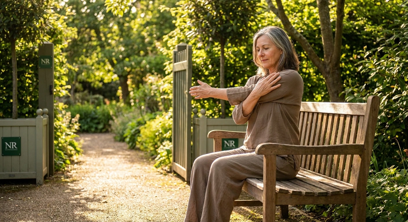 Woman doing gentle walking exercise outdoors for neuropathy and central sensitization management — graded exercise helps recalibrate the nervous system