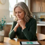 Woman with neuropathy sitting quietly, reflecting on widespread pain — illustrating central sensitization and pain amplification