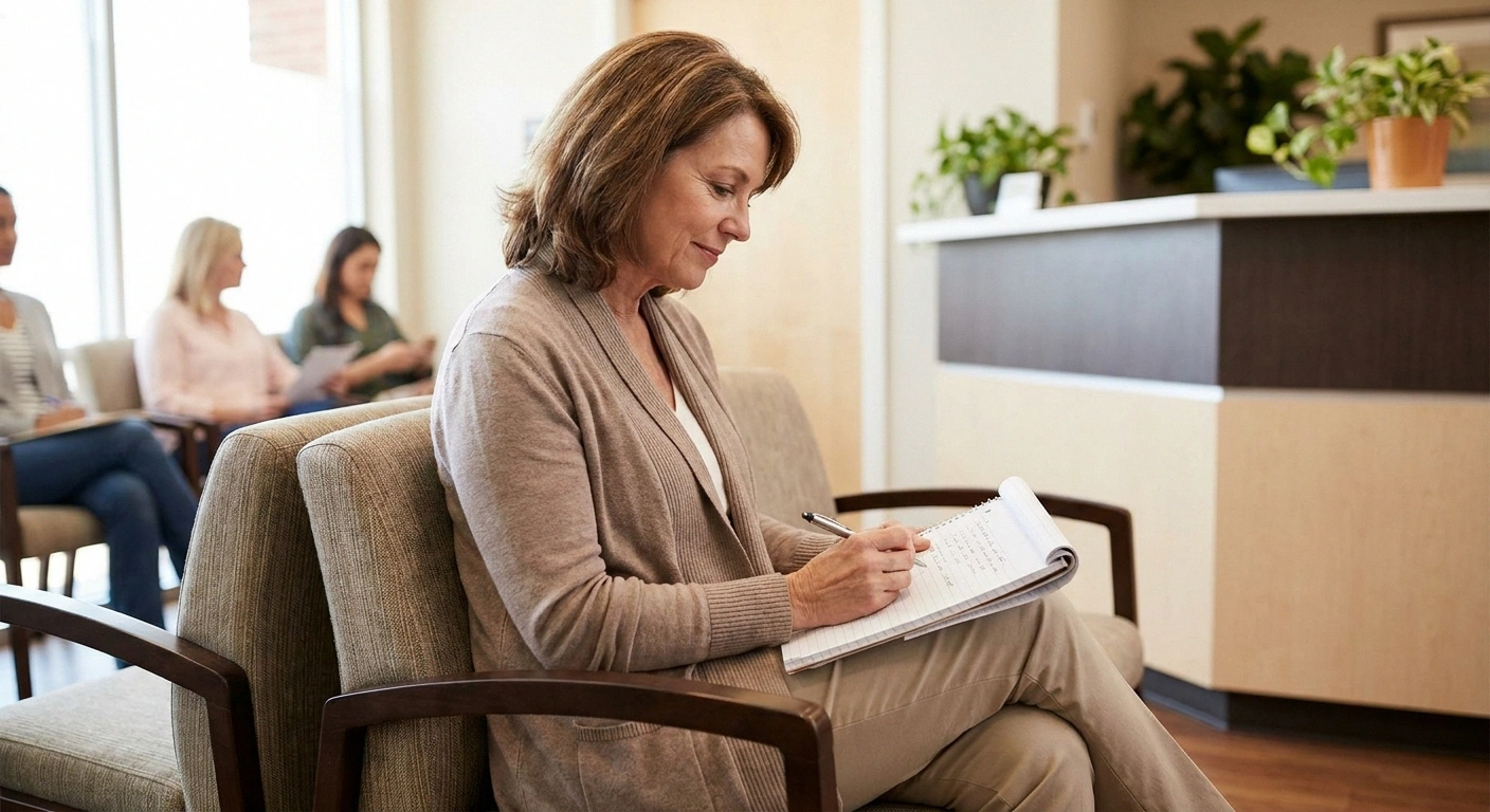 Patient prepared with written questions for first neurologist appointment for neuropathy