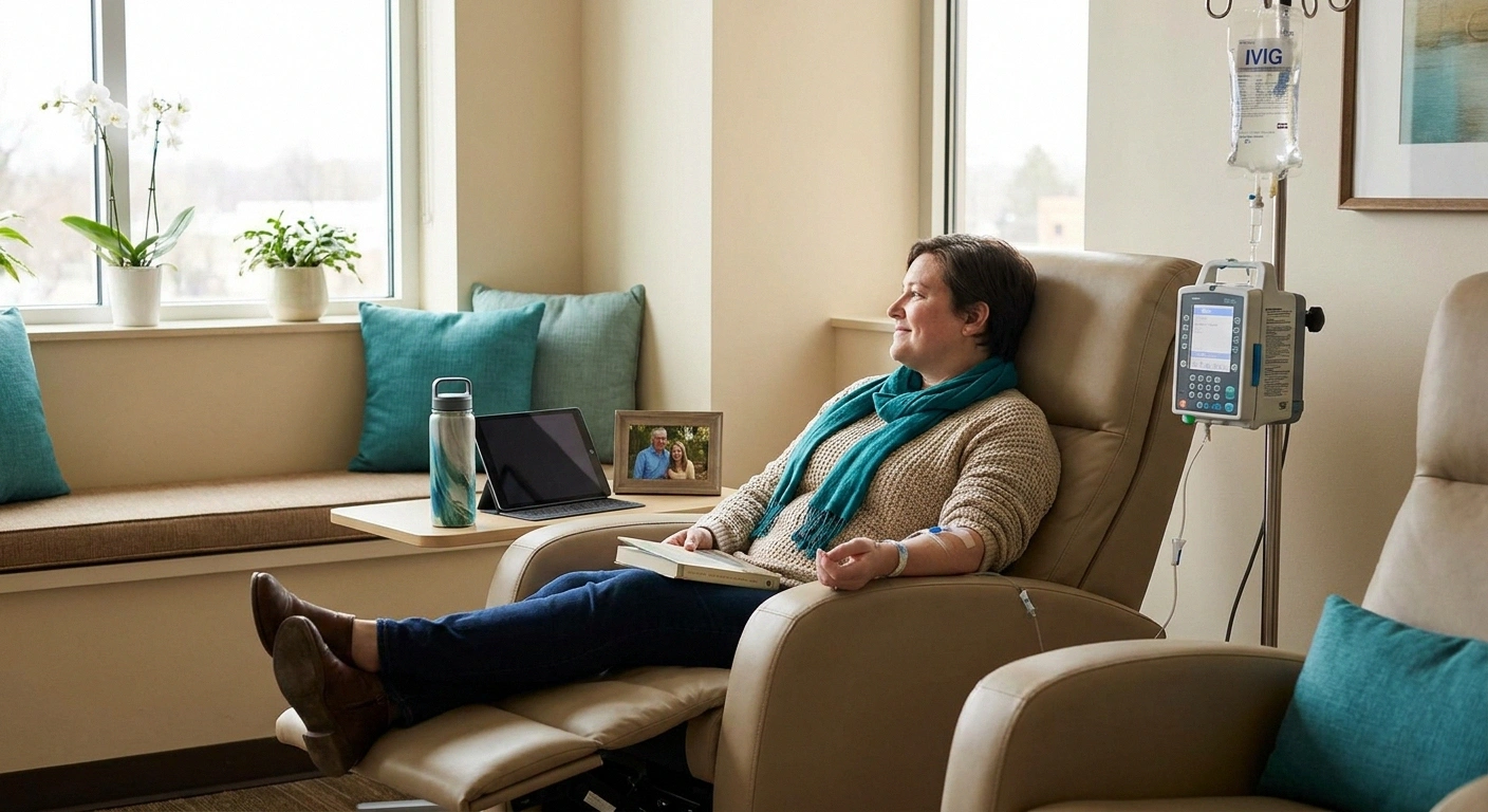 Patient receiving IVIG treatment for demyelinating neuropathy infusion therapy