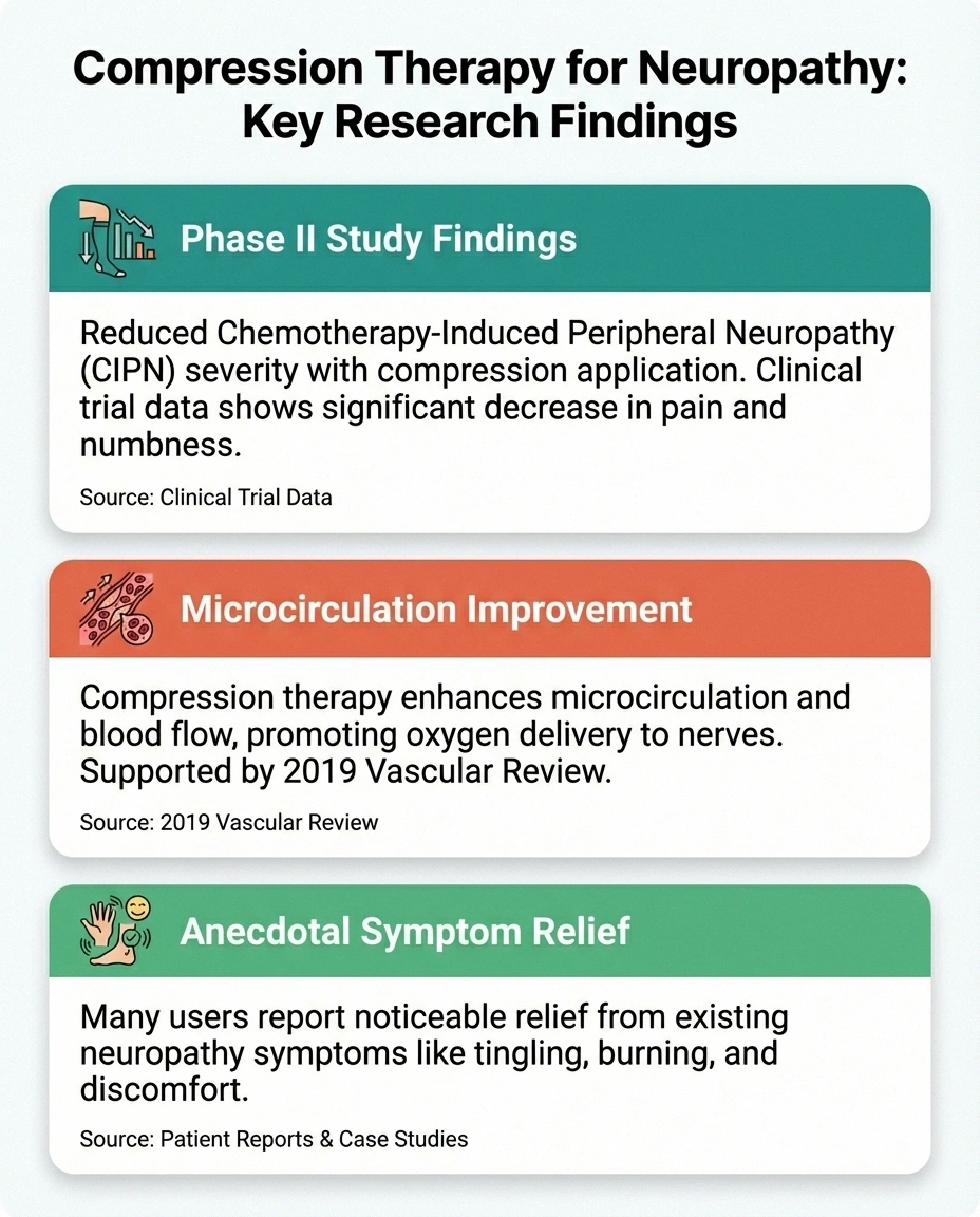 Infographic showing research findings on compression gloves and neuropathy including clinical study results
