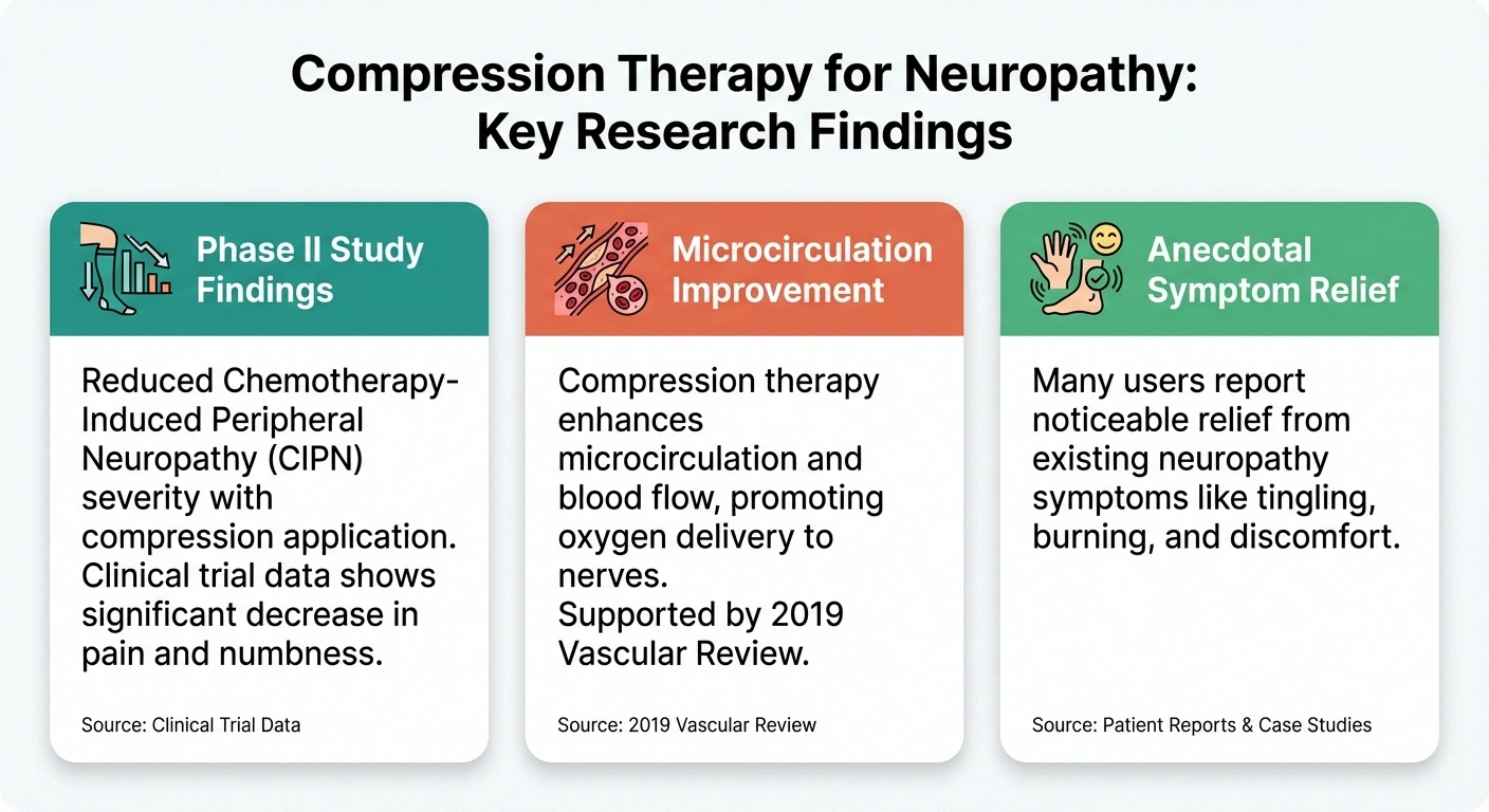 Infographic showing research findings on compression gloves and neuropathy including clinical study results
