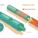 Medical illustration comparing demyelinating vs axonal neuropathy nerve damage types