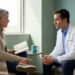 Patient with inflammatory bowel disease discussing new neuropathy symptoms with their gastroenterologist
