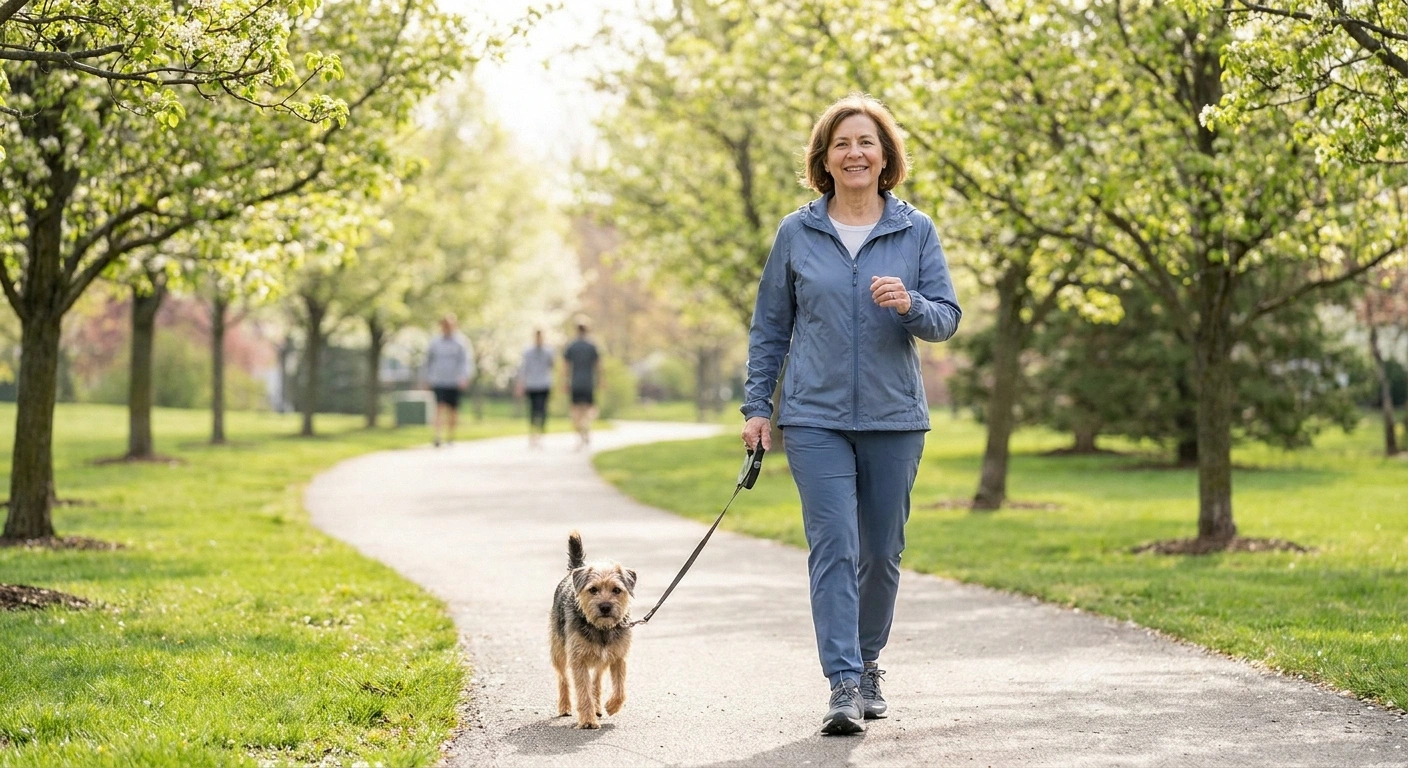 Patient with well-controlled IBD walking comfortably outdoors after recovering from peripheral neuropathy symptoms