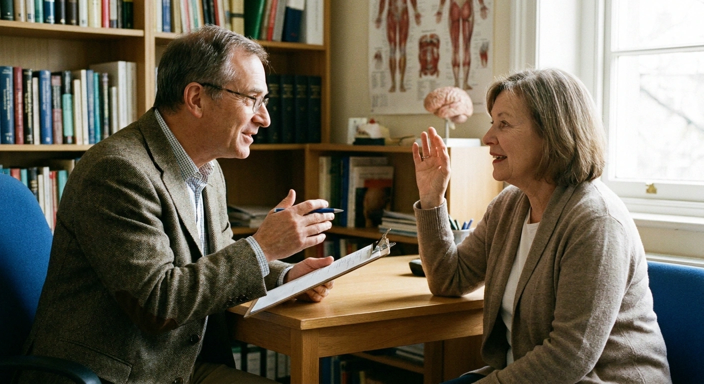 Patient having a detailed conversation with neurologist about IVIG treatment options for neuropathy