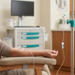 IV infusion setup in a ketamine clinic for neuropathic pain treatment — subanesthetic ketamine targets NMDA receptors to reduce pain amplification