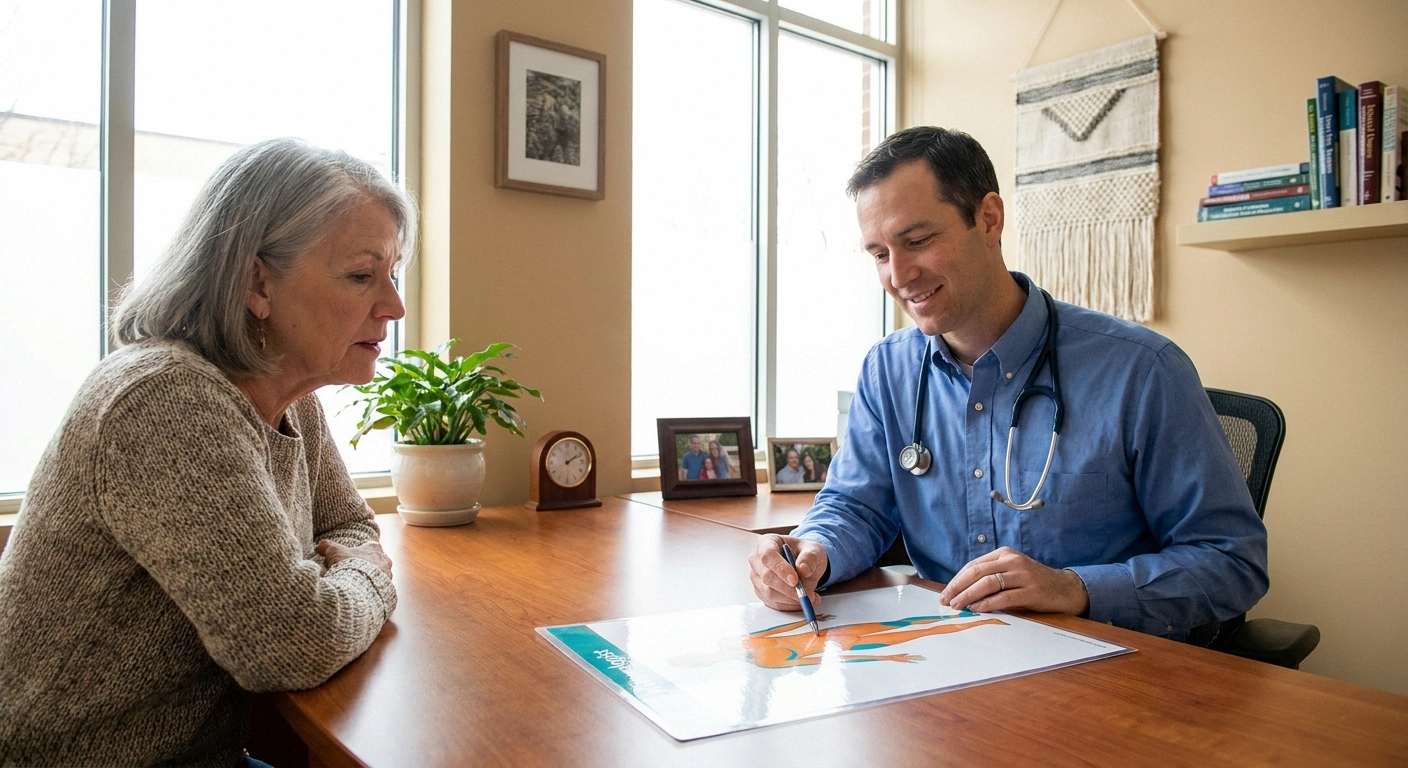 Older woman consulting with her neurologist about the pattern of her neuropathy — catching red flags early matters.