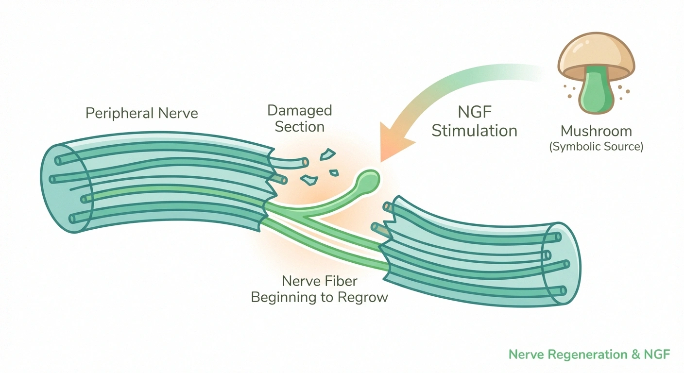 Diagram showing nerve growth factor stimulation and peripheral nerve repair process