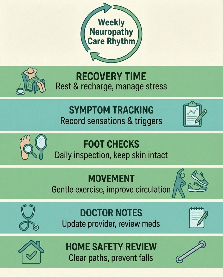 Weekly care-plan infographic for living well with neuropathy