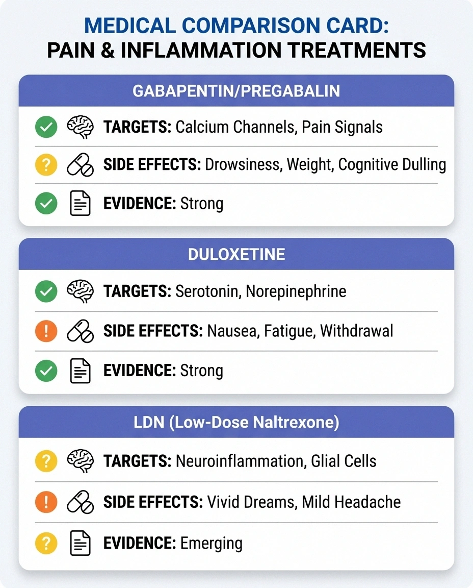 Comparison chart of LDN versus gabapentin and duloxetine for neuropathy treatment
