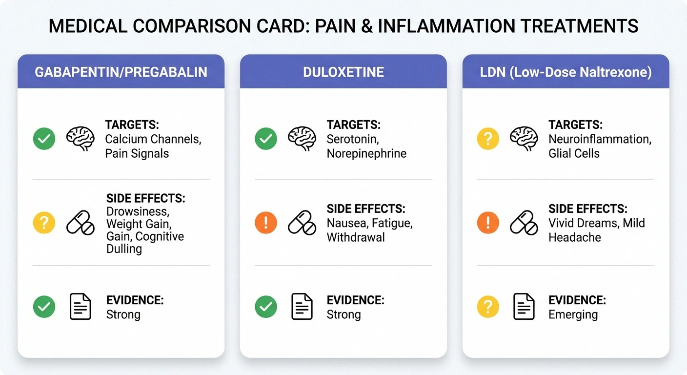Comparison chart of LDN versus gabapentin and duloxetine for neuropathy treatment