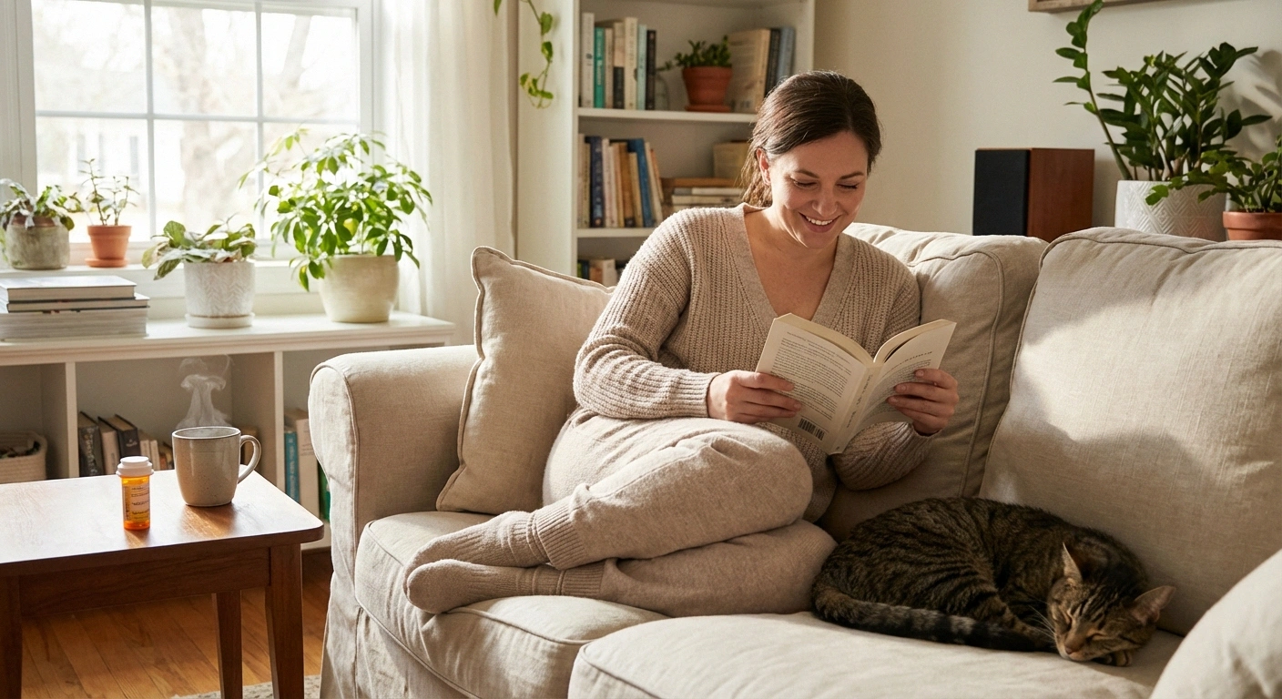 Person with neuropathy living comfortably at home after finding effective LDN pain management