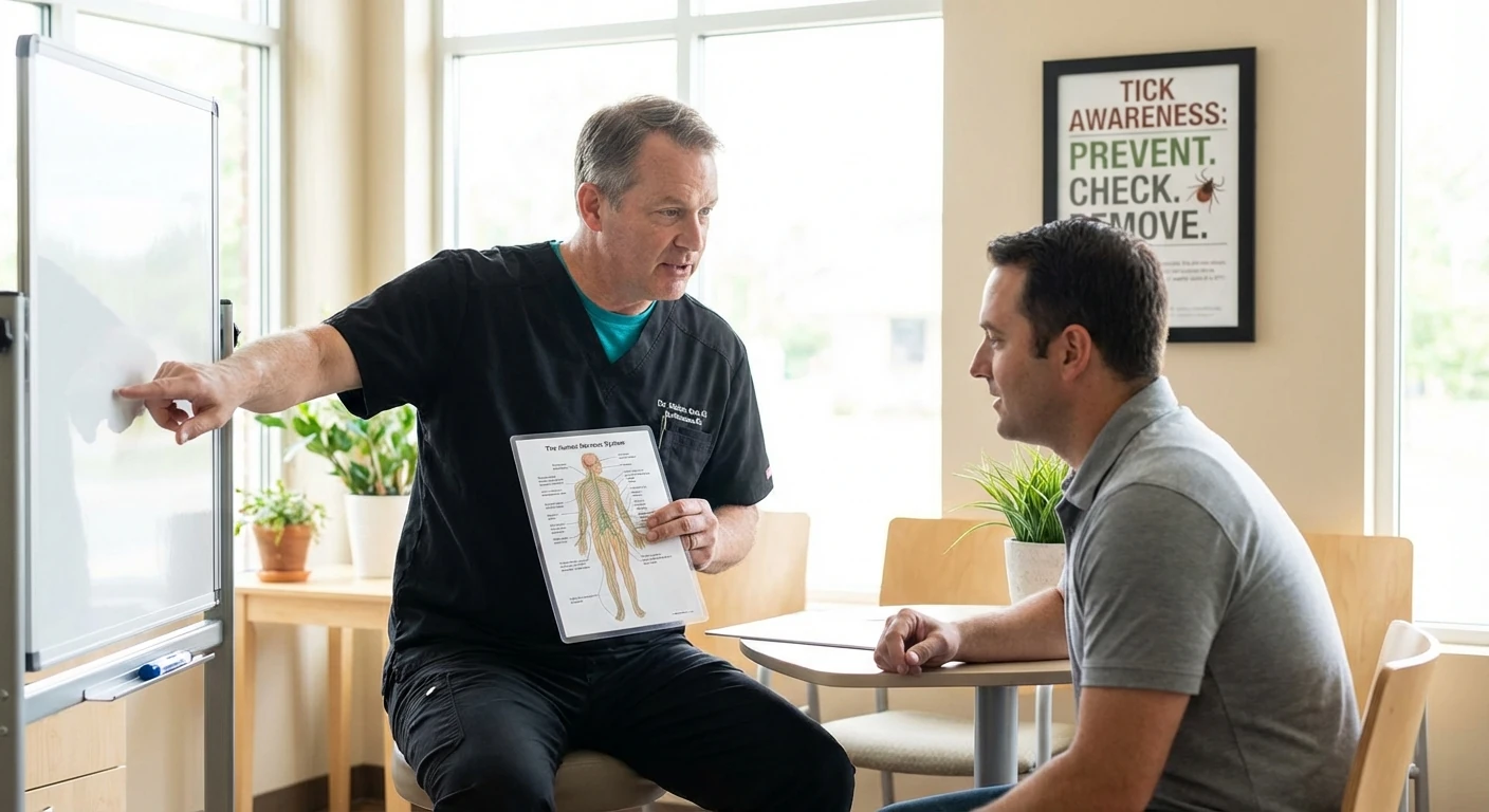 Clinician explaining how Lyme disease can affect the nerves during a medical visit