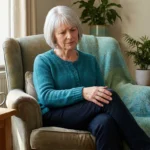 Person with multiple myeloma sitting at home managing neuropathy — cancer-related nerve damage affects many myeloma patients during and after treatment