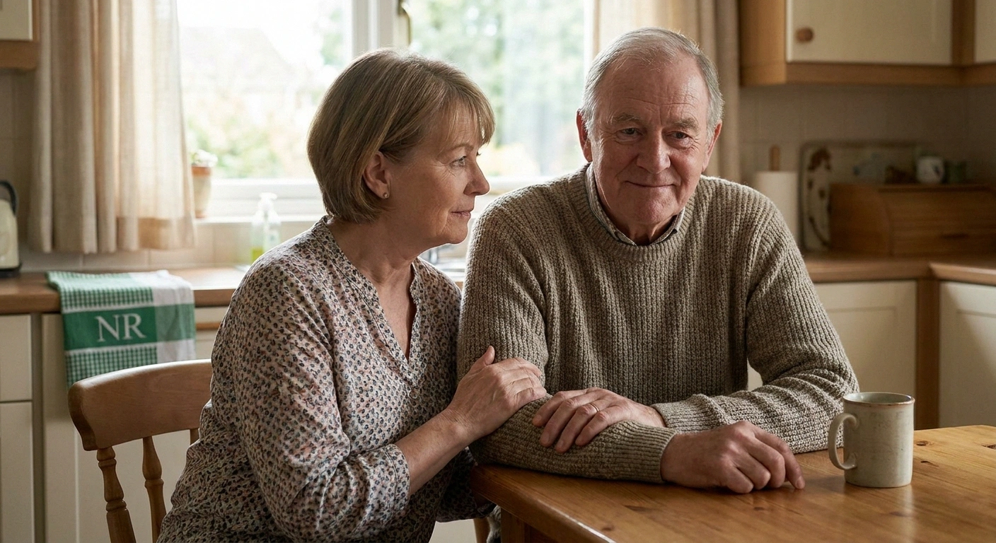 Two older adults sharing a supportive moment — managing neuropathy during multiple myeloma treatment is easier with support and informed communication with your care team