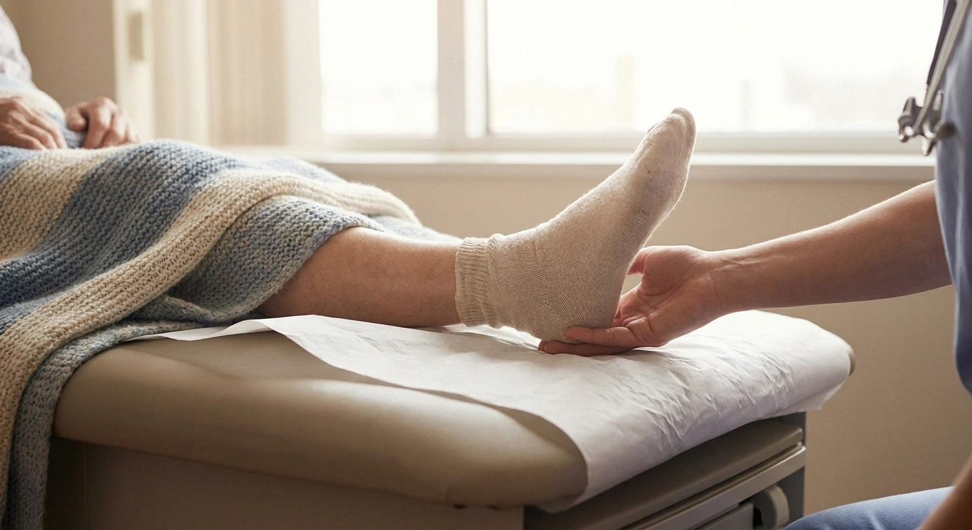 Close view of older adult's foot representing peripheral neuropathy and nerve decompression treatment