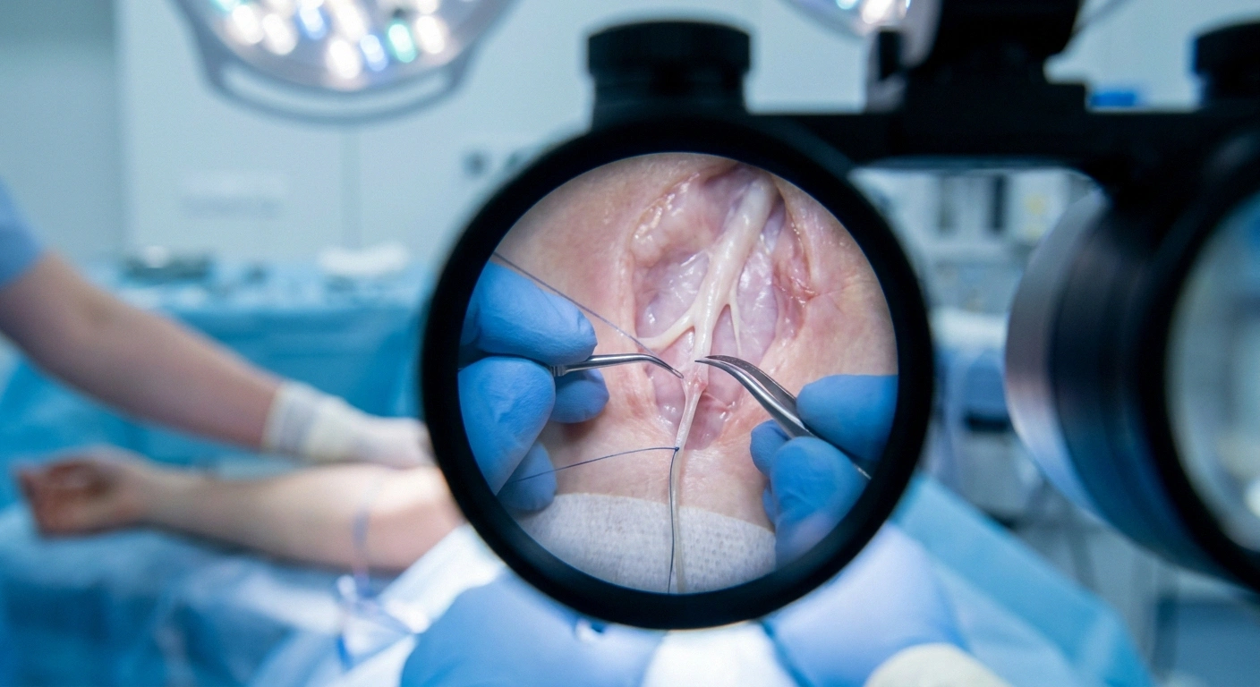Surgeon performing peripheral nerve decompression surgery to treat neuropathy