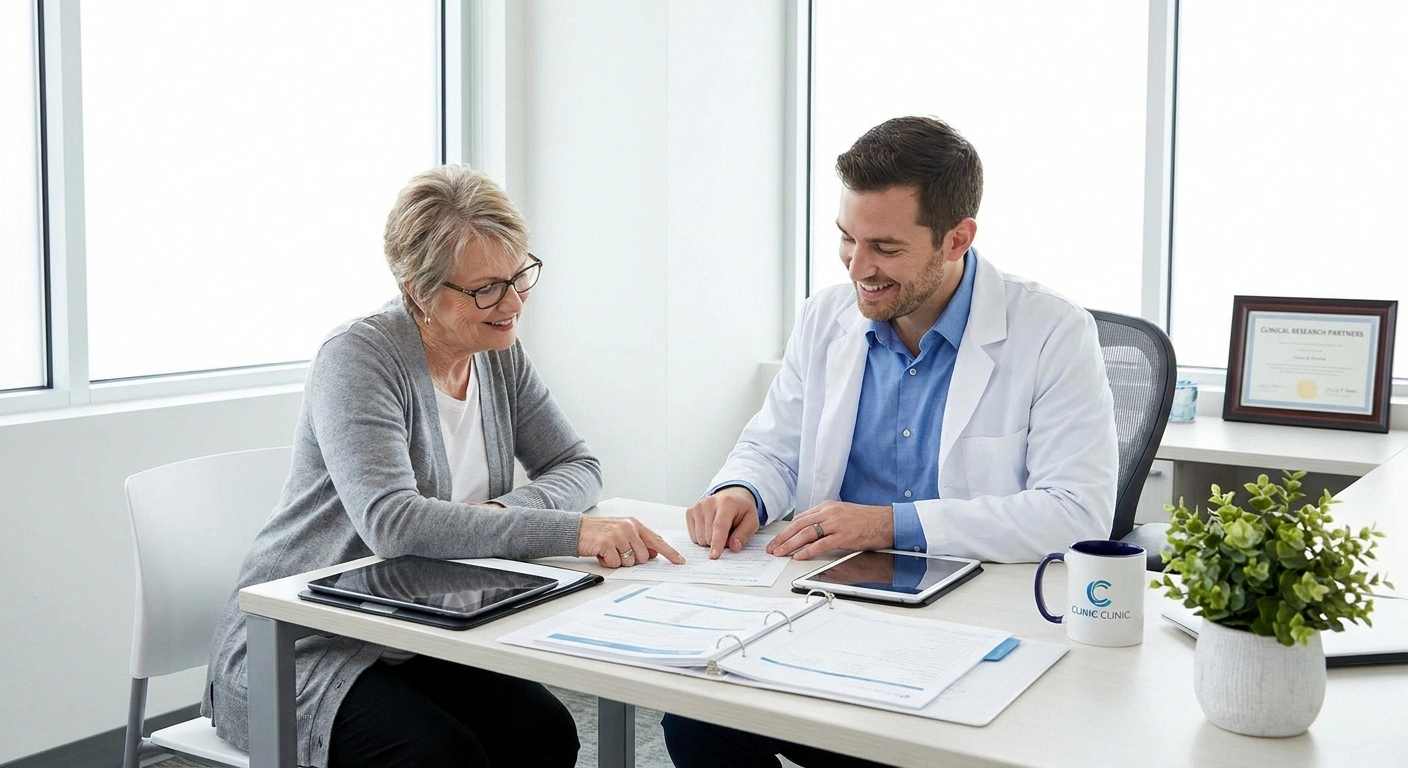 Patient meeting with clinical trial coordinator to discuss neuropathy research participation