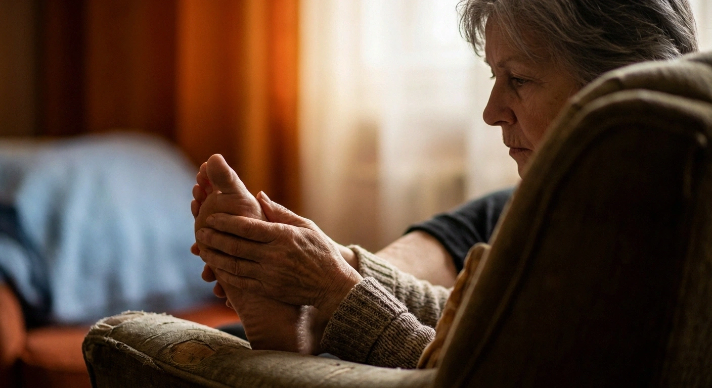Person gently holding their foot while experiencing neuropathic pain from nerve damage