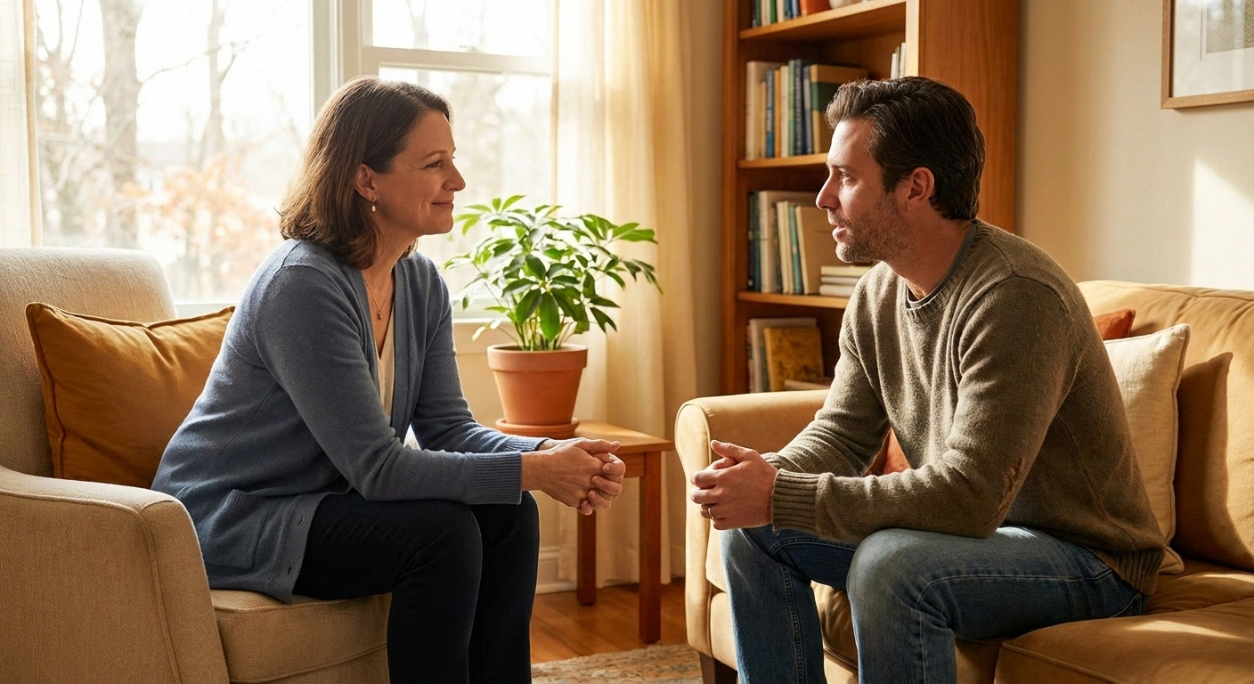 Healthcare professional and patient in supportive conversation about alcohol and neuropathy treatment options