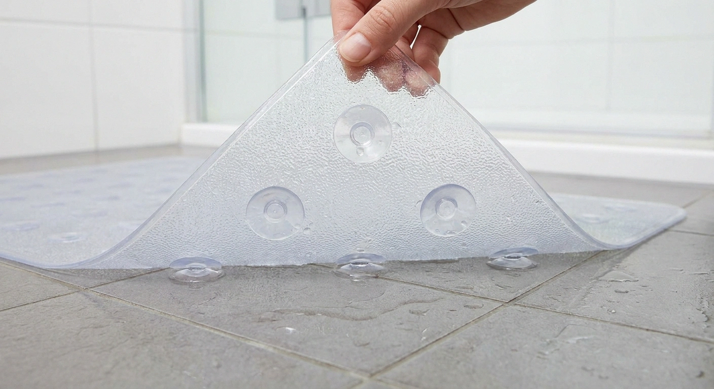 Non-slip bath mat with suction cup backing for neuropathy bathroom safety