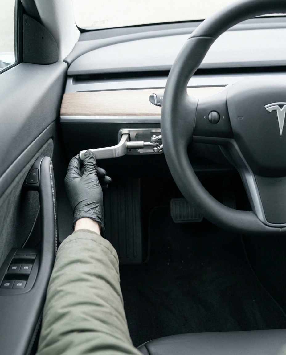 Hand controls installed in a car — adaptive driving equipment for foot neuropathy