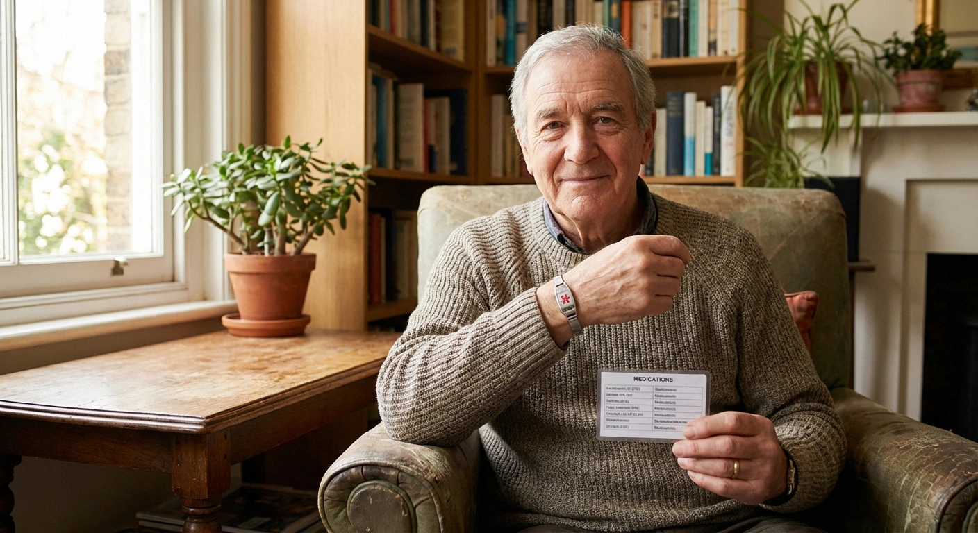 Neuropathy patient wearing medical ID bracelet showing preparedness plan for emergencies