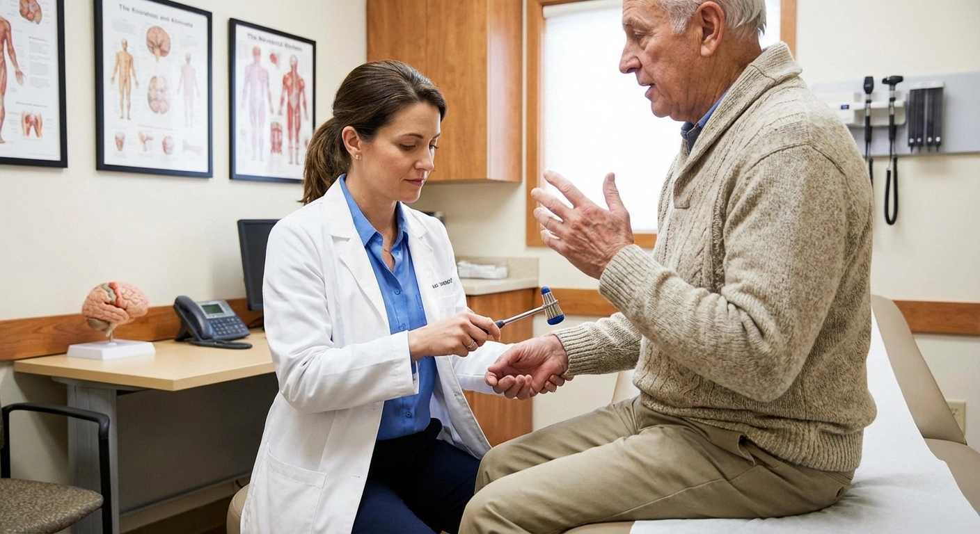 Neurologist examining patient for neuropathy and headache connection