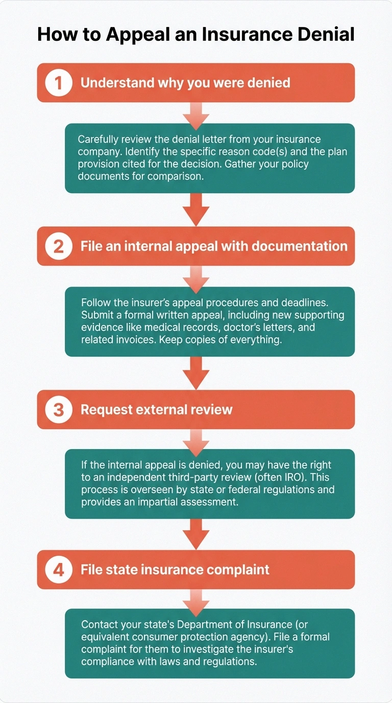 Step-by-step infographic for appealing neuropathy insurance coverage denial