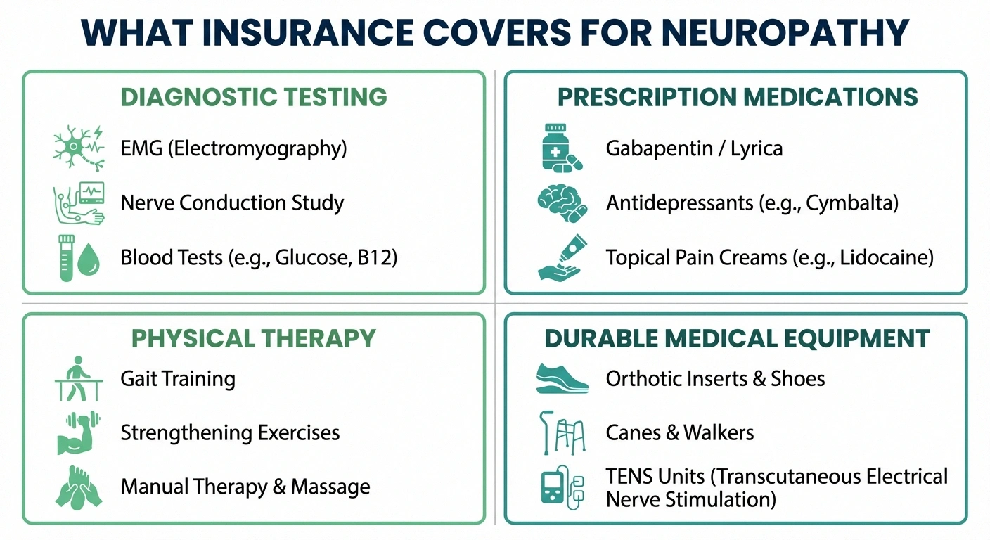 Infographic showing four categories of insurance coverage for neuropathy treatment