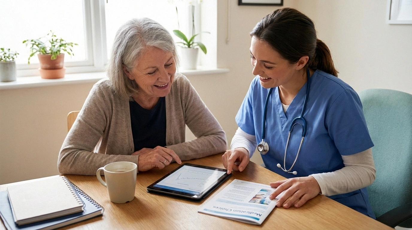 Doctor and neuropathy patient discussing which medication to try first