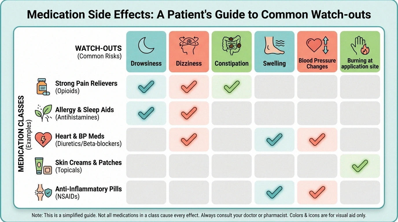 Side effect comparison infographic for common neuropathy medication classes