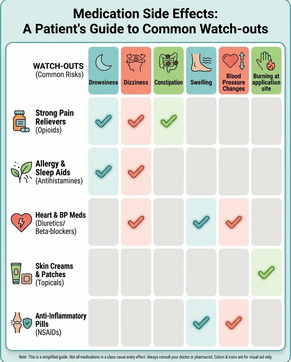 Side effect comparison infographic for common neuropathy medication classes