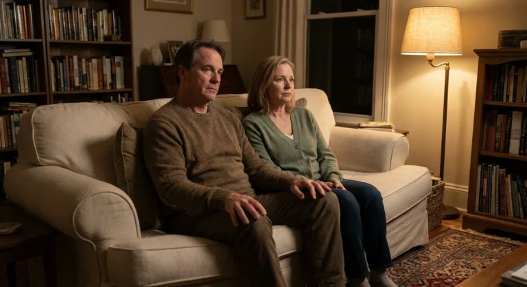 Couple sitting close together on couch navigating the emotional impact of neuropathy on their relationship