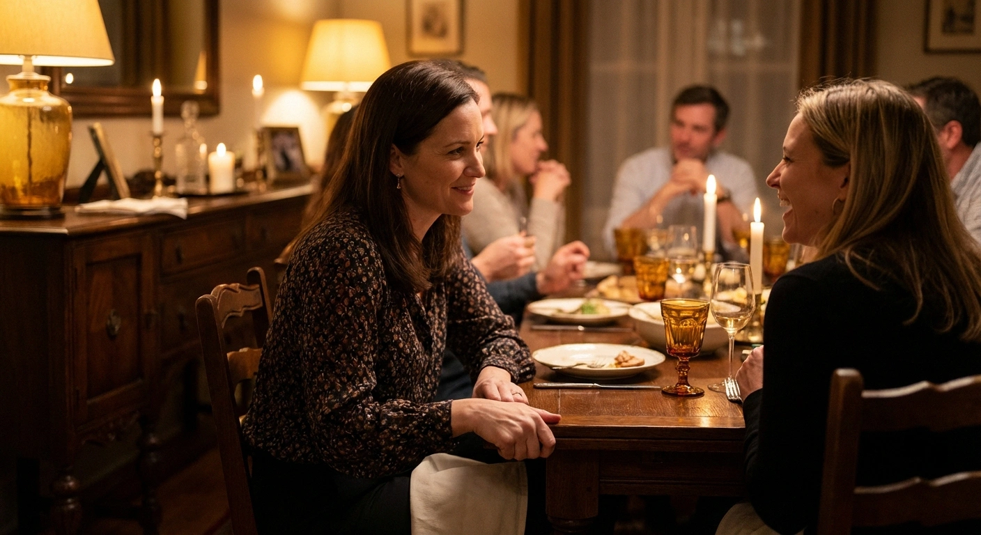 Woman hiding neuropathy pain while socializing illustrating the invisible nature of nerve damage