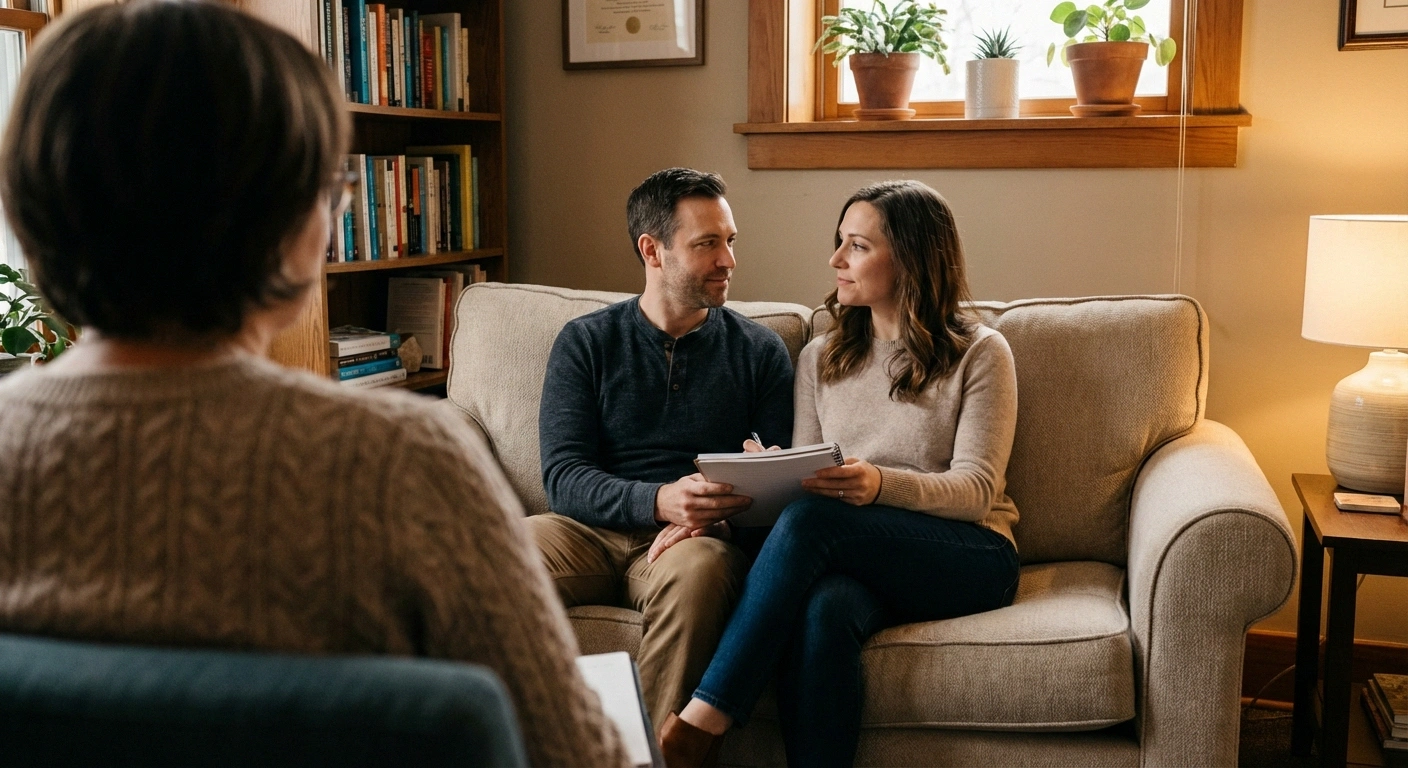 Couple attending couples therapy to strengthen their relationship while managing neuropathy challenges