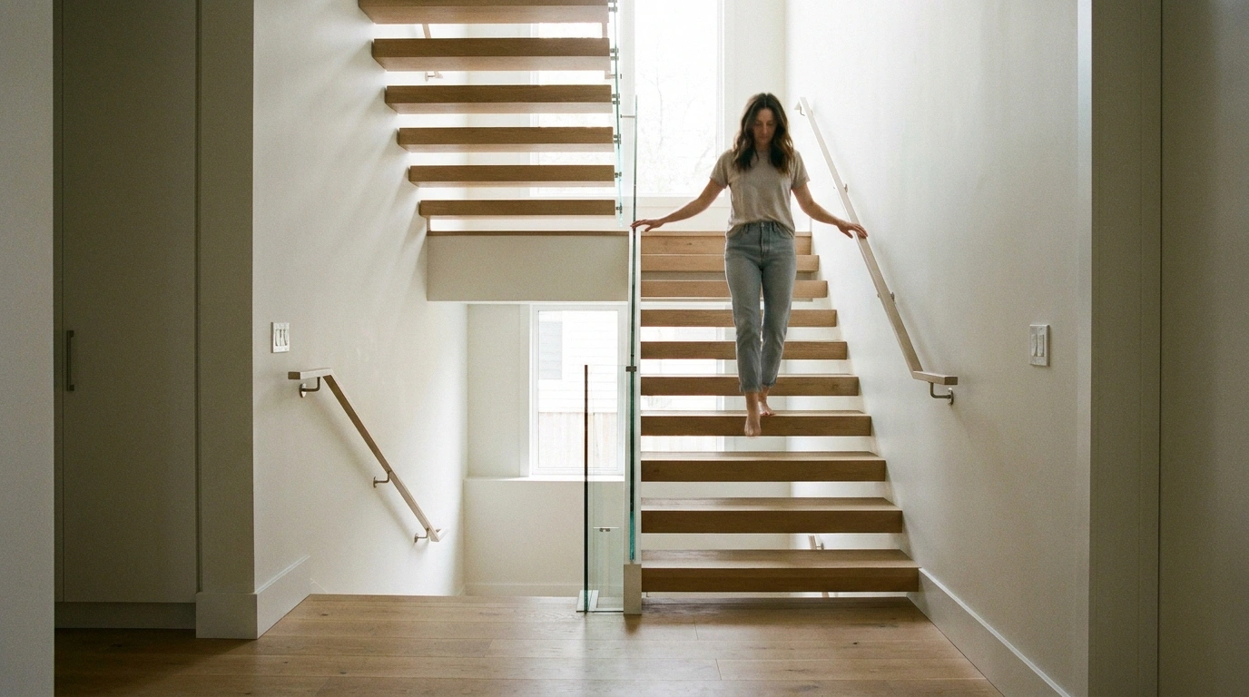Residential staircase with handrails installed on both sides for maximum balance support