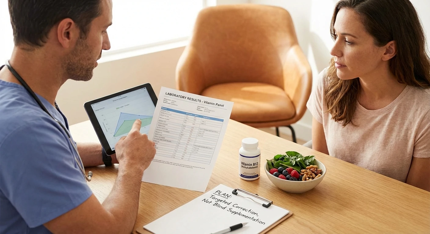 Clinician reviewing lab results related to B vitamin deficiency and neuropathy