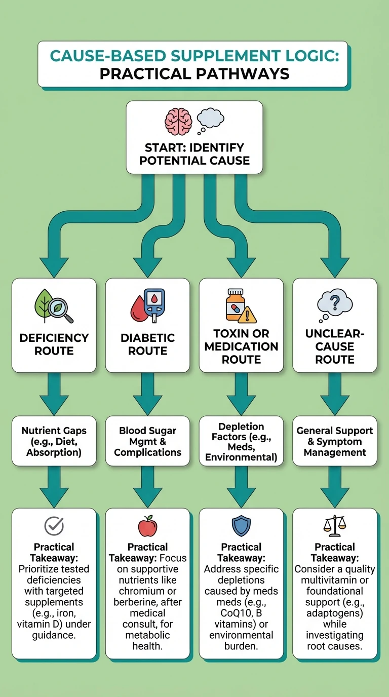 Decision tree showing how to match neuropathy supplements to the underlying cause