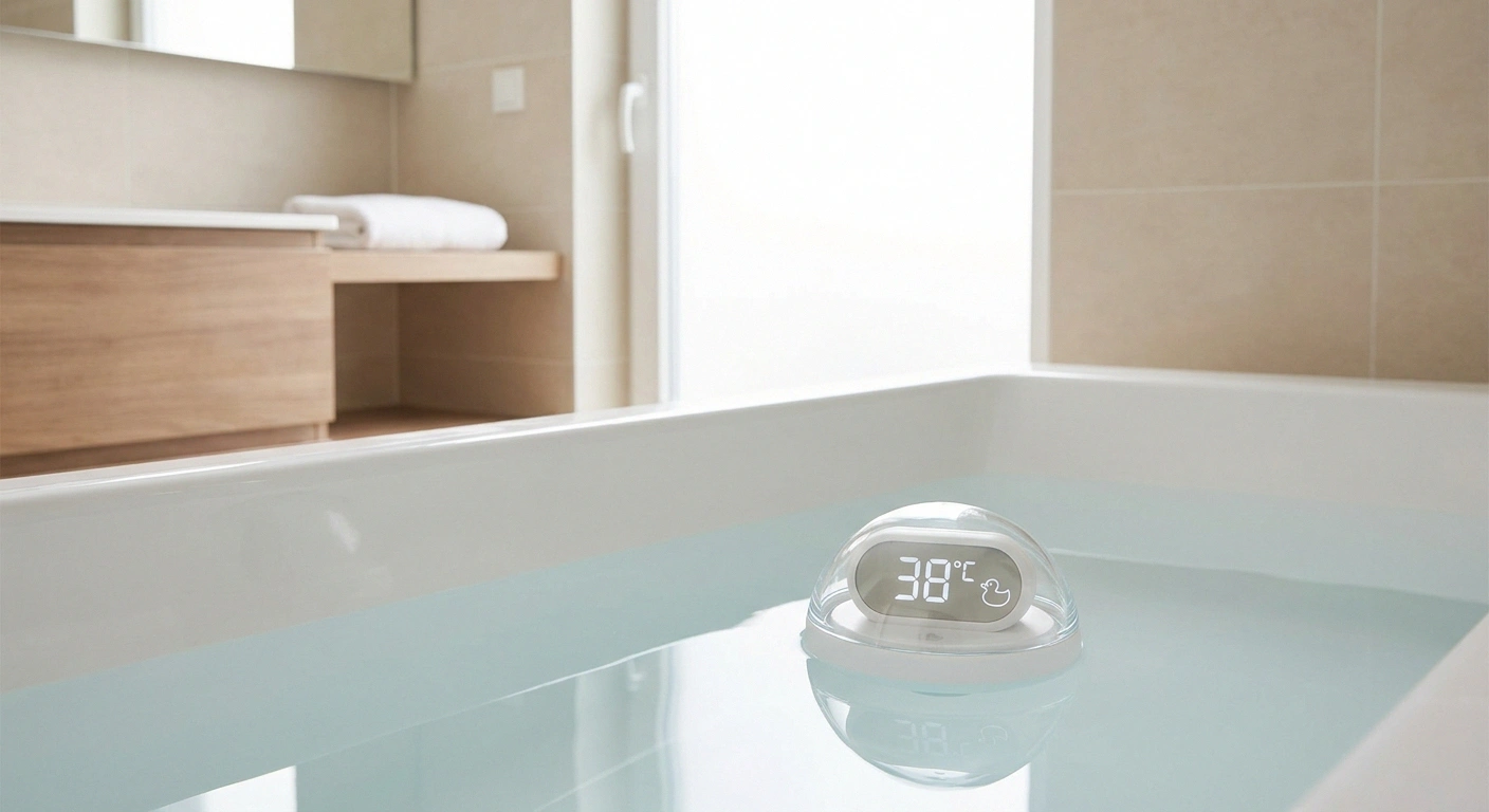Bath thermometer in bathtub — people with neuropathy should test water temperature with thermometer rather than relying on numb limbs